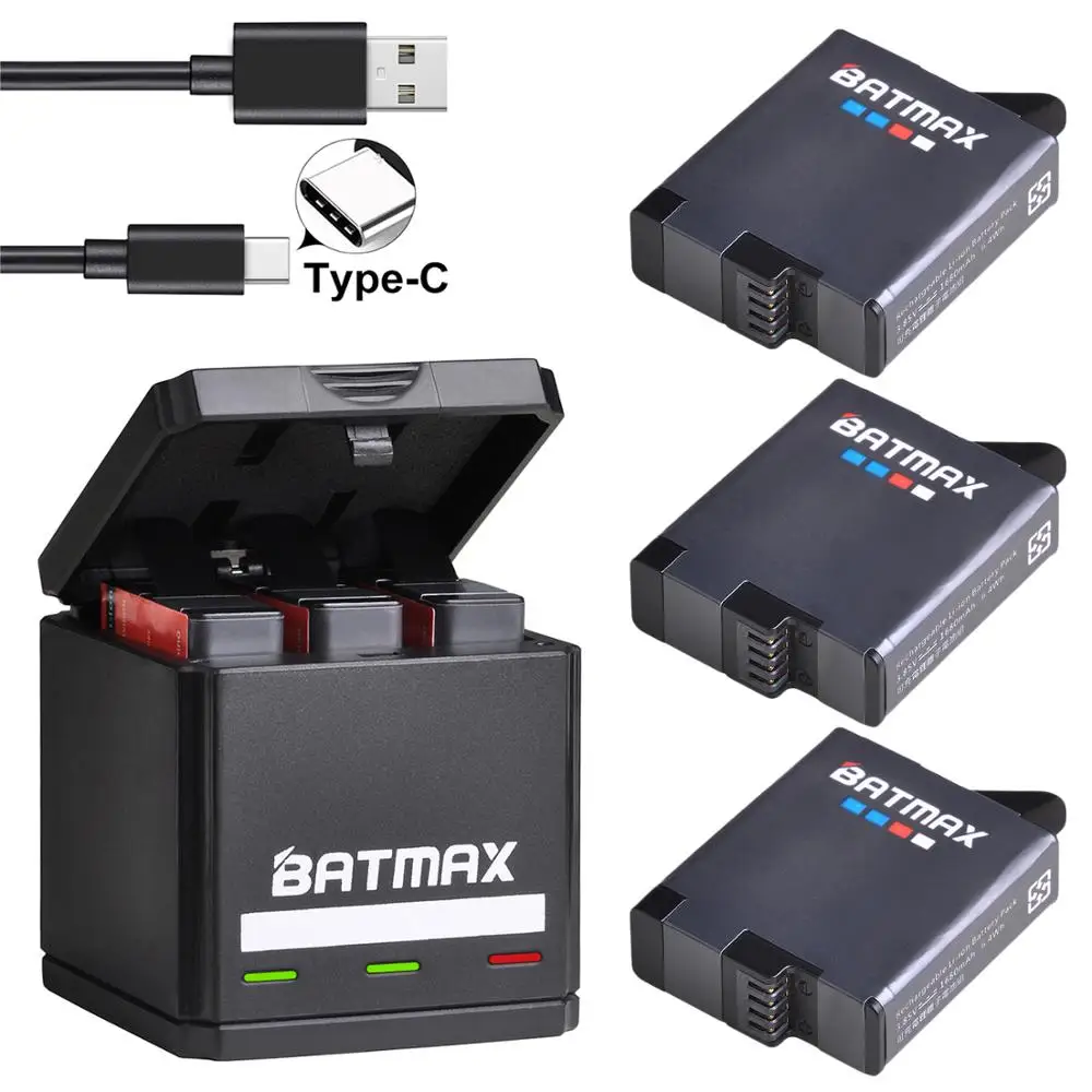 Batmax do GoPro Hero 8 Hero7 Hero 6 hero 5 Bateria + potrójna ładowarka USB z portem typu C do kamer akcji GoPro Hero 8