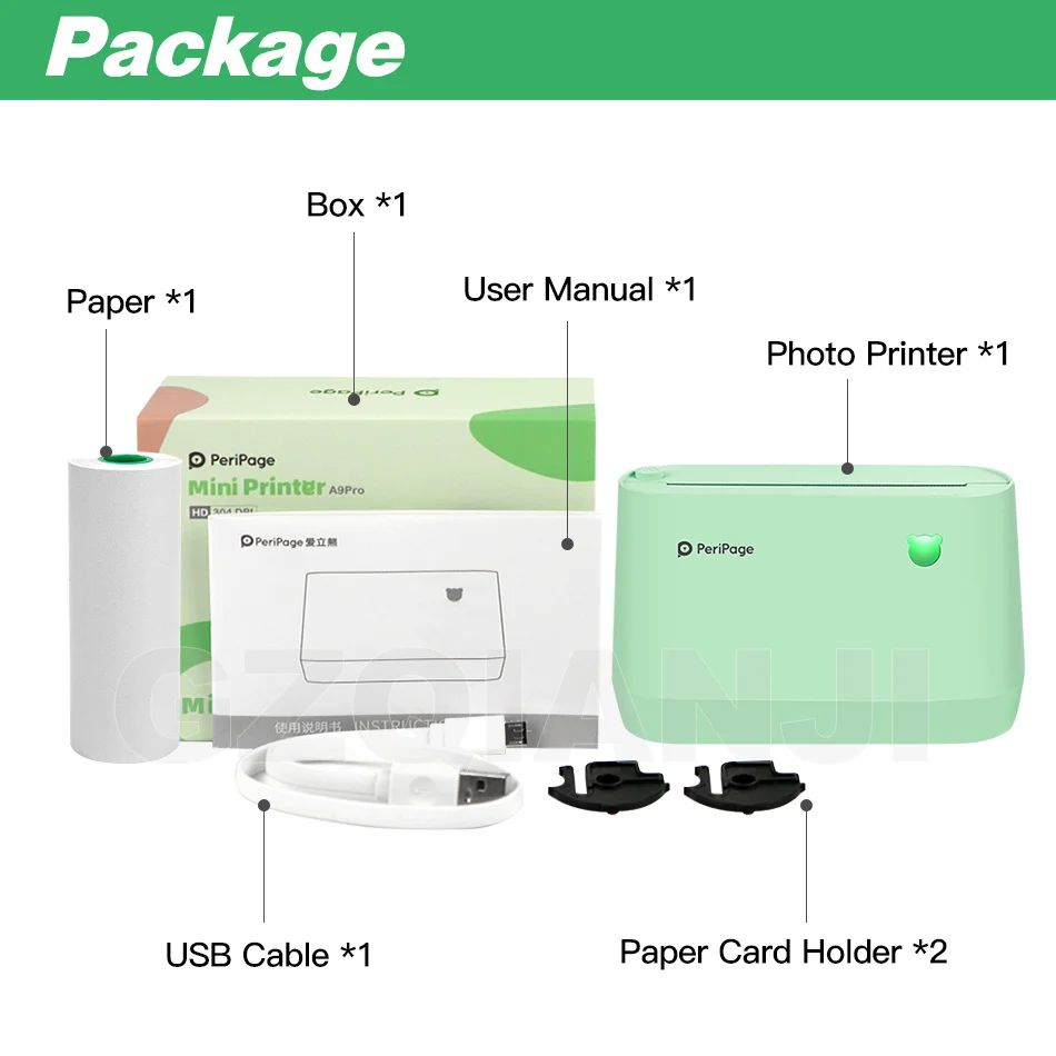 Peripage A9PRO Pocket Photo Printer Thermal Label Notes 300 dpi Printer for Android iOS PC printing Phone Printer