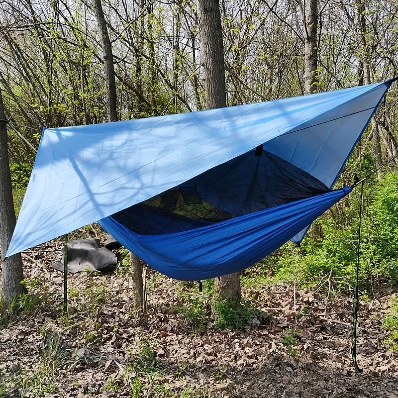 Lightweight Portable Camping Hammock and Tent Awning Rain Fly Tarp Waterproof Mosquito Net Hammock Canopy 210T Nylon Hammocks
