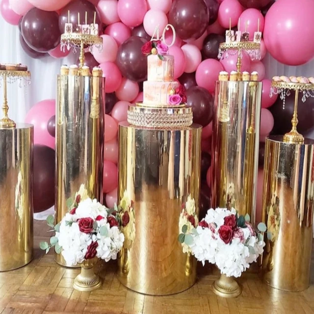 

5pcs/set)Wedding Occasion Modern Metal Stage Backdrop Frames Gold Candelabra for party round plinth aisle decor stand qq219