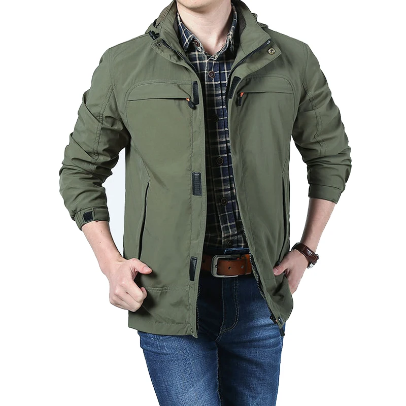 

Spring Autumn Jacket Men Military Jackets Coats Hooded Collar Outdoor Windbreaker Men Outwear Veste Homme Men Clothing