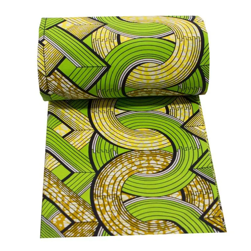 Tela de cera con estampado verde y amarillo africano, 100% algodón, 6 yardas por lote, nuevo diseño de moda