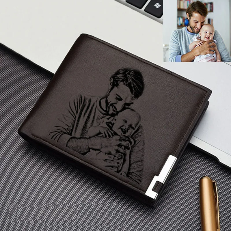 Custom Engraving Photo Wallet Men\'s Short Simple Thin Section Solid Color Iron Edge Multi Card Wallet DIY Holiday Gift