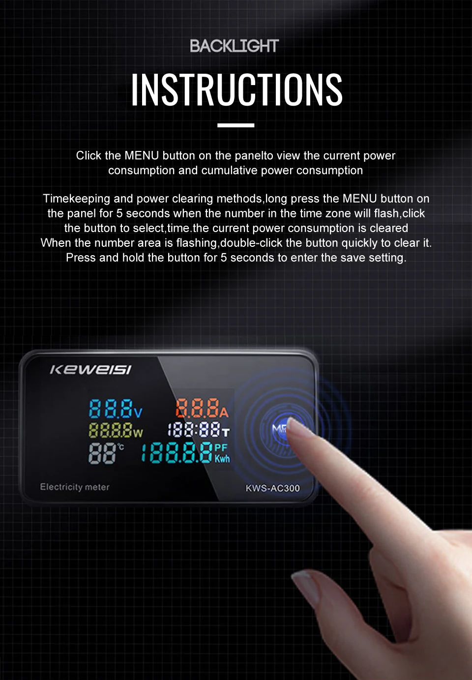 AC 50-300V Voltmeter Ammeter KWS Power Energy Meter LED Digital AC Wattmeter Electric Meter with Reset Function 0-100A