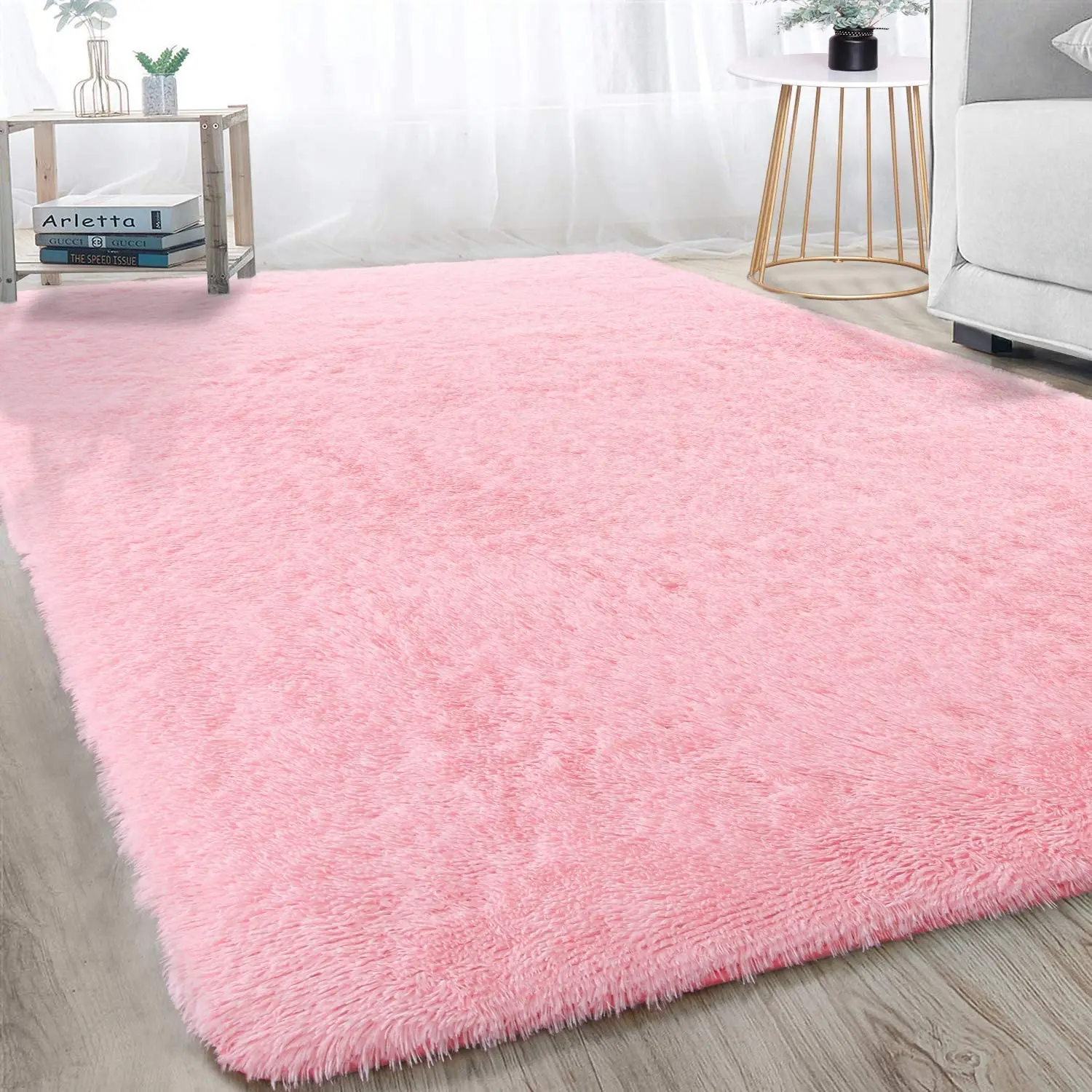 Soft Indoor Fluffy Shag Fur Area Rug Living Room Carpet Shag Furry Rug Rectangle Fluffy Bedside Rug Modern Plush Nursery Carpet