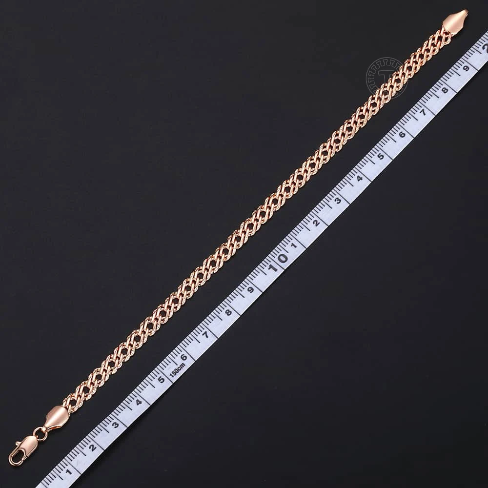 Davieslee 4.5mm Bracelet For Women Men 585 Rose Gold Color Braided Weaving Bismark Chain Bracelet for Women 18 20 23cm LGB422