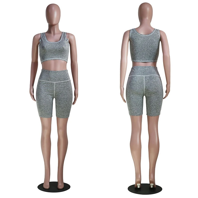 Conjunto de dos piezas formado por Top corto y pantalón corto para mujer, conjunto de chándal, ropa deportiva informal de verano