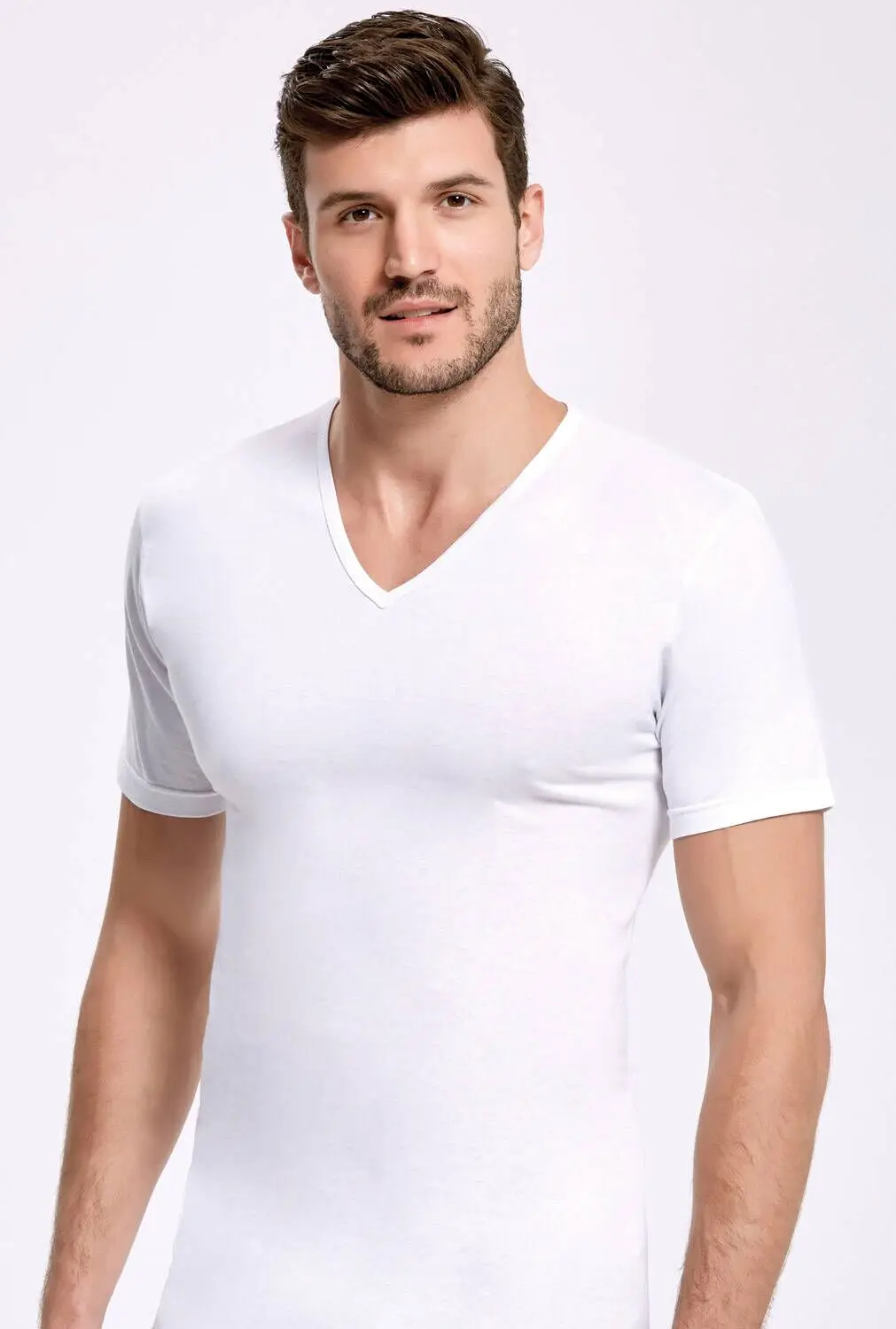 Principle of 1012 V Collar Sleeve White Men 'S Undershirt 3 PCs