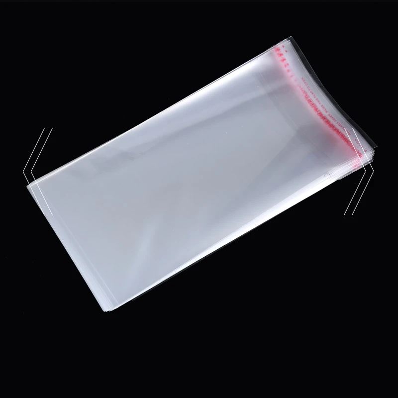 500/1000pcs 10cm Wide Clear Plastic Adhesive Opp Bags Transparent Poly Candy Home Decoration Christmas Jewelry Gift Packing Bag