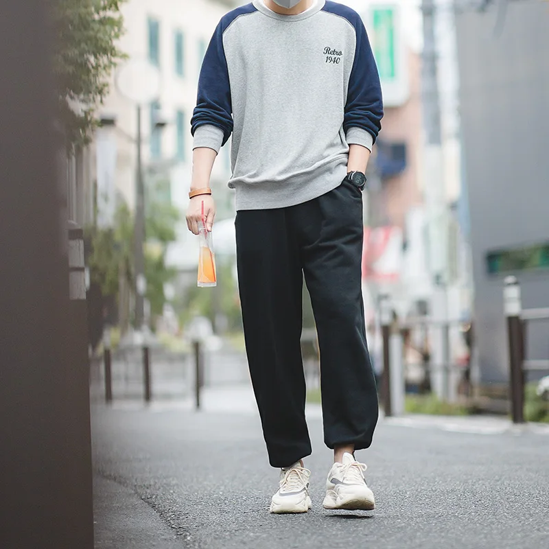 

2020 New men's retro navy beam foot sweatpants autumn knit pants pure color trousers male