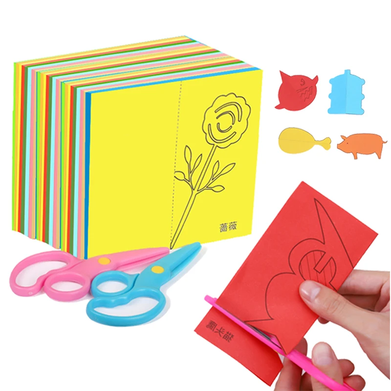 Paper-Cut Set Paper Cutting Scissor Skills Activity Cutting Book Kids Crafts Toys Kits Preschool with Child-Safe Scissors