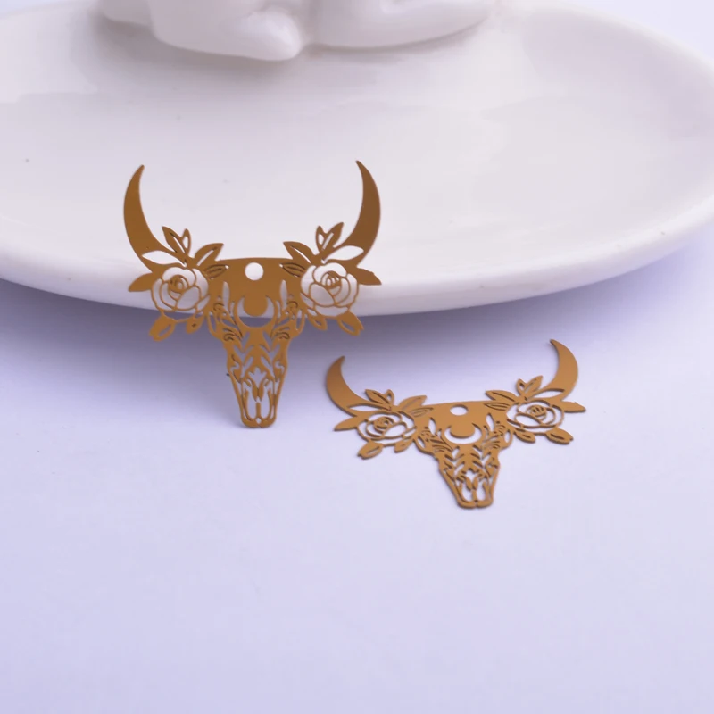30 Stück AB6215 28*29mm Rinderschädel-Anhänger Ochsenhörner Anhänger Bulle Charm Ohrring Hängeschmuck Dekoration – Detail 8