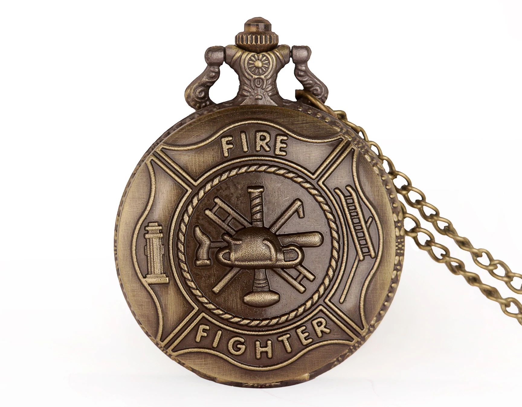 Antique Steampunk Fire Fighter Pocket Watch Bronze Fob Watch Necklace Pocket Watch For Men Women Gift For Children Boys