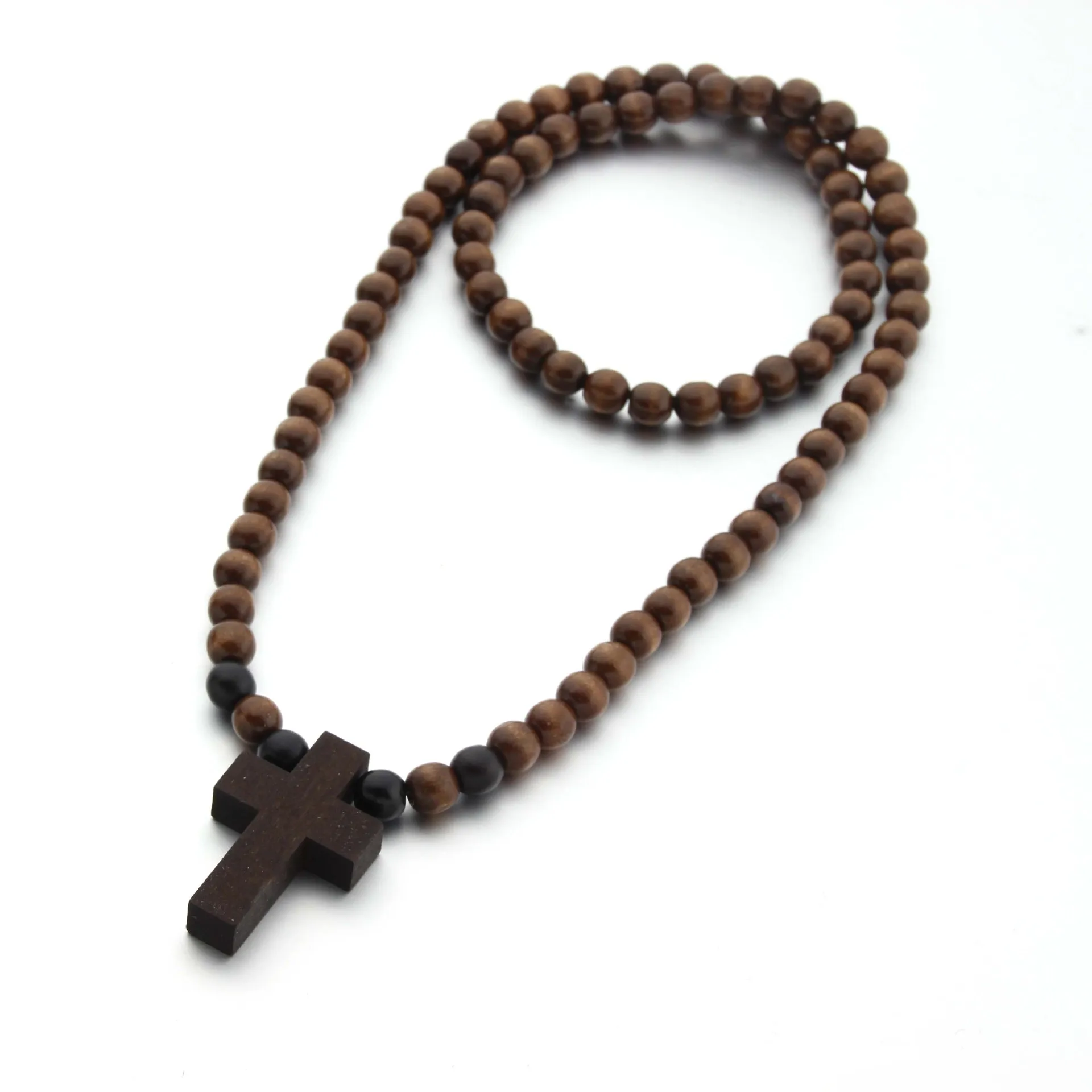 Wood Beaded Cross Necklace Men Wooden Bead Necklace Cross Pendant Necklace Mens Hip Hop Jewelry  Accessories