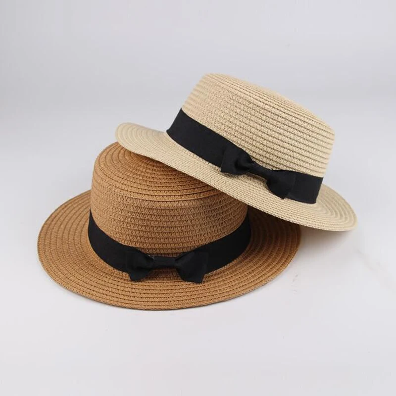 Summer Women Boater Beach Hat Female Casual Panama Hat Lady Ribbon Classic Bowknot Flat Sun Hat Women Fedoras Travel