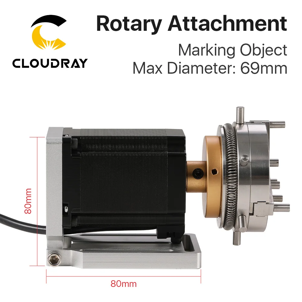 Cloudray Diameter 69mm Rotary Device 2 Phase Motor Rotary Attachment + Driver for Co2 and Fiber Marking Machine Expansion Axis