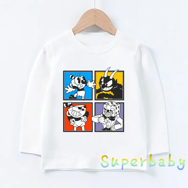 Children Cute Dabbing Cuphead Print T shirt Baby Boys Girls Cartoon Funny Tops Kids Long Sleeve T-shirt,LKP5199