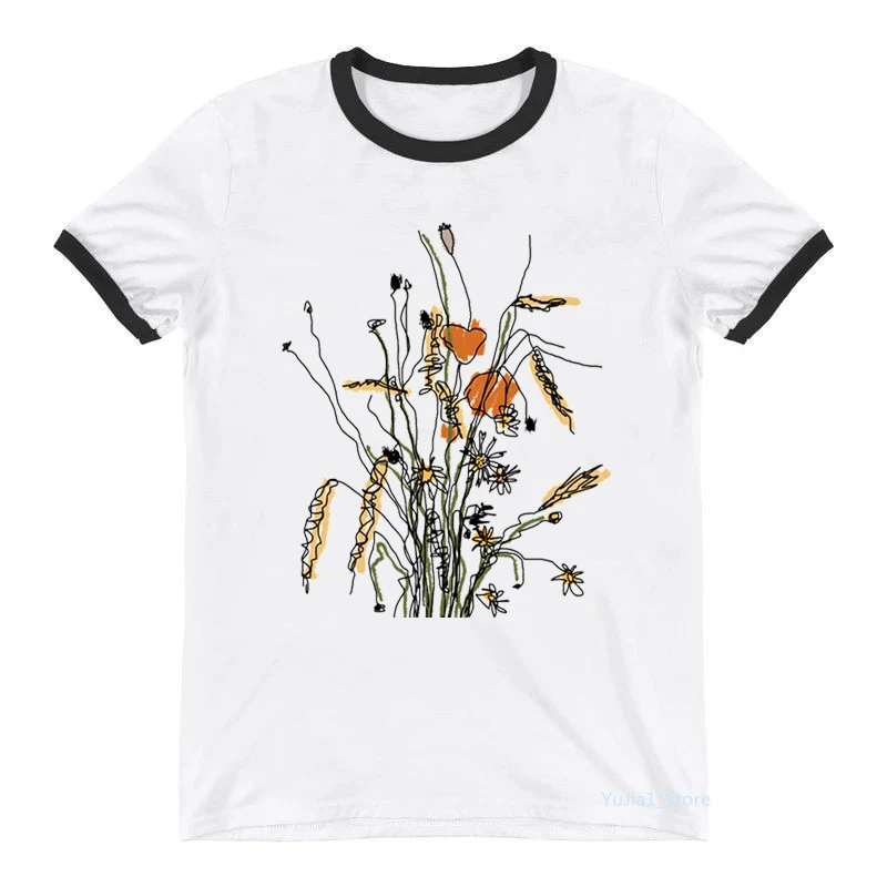 

Summer Fashion T-Shirt Women Watercolor Wildflower Print Tshirt Femme Floral Meadow Bee Nursery T Shirt Female Harajuku Shirt