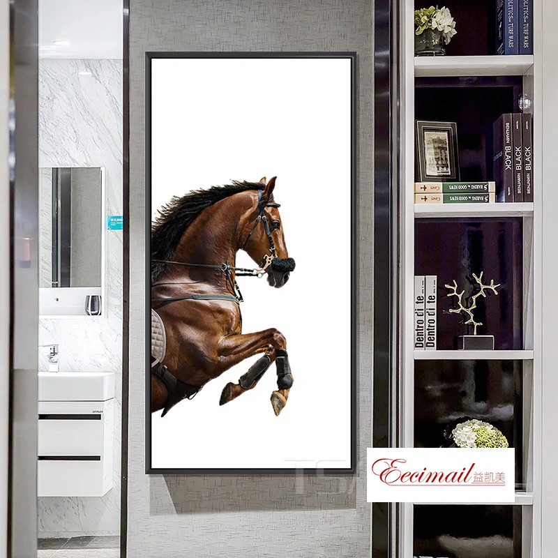 

EECAMAIL DIY Full Diamond Painting Modern Nordic Style Vertical Version Steed Horse Hallway Diamond Home Decoration No Frame