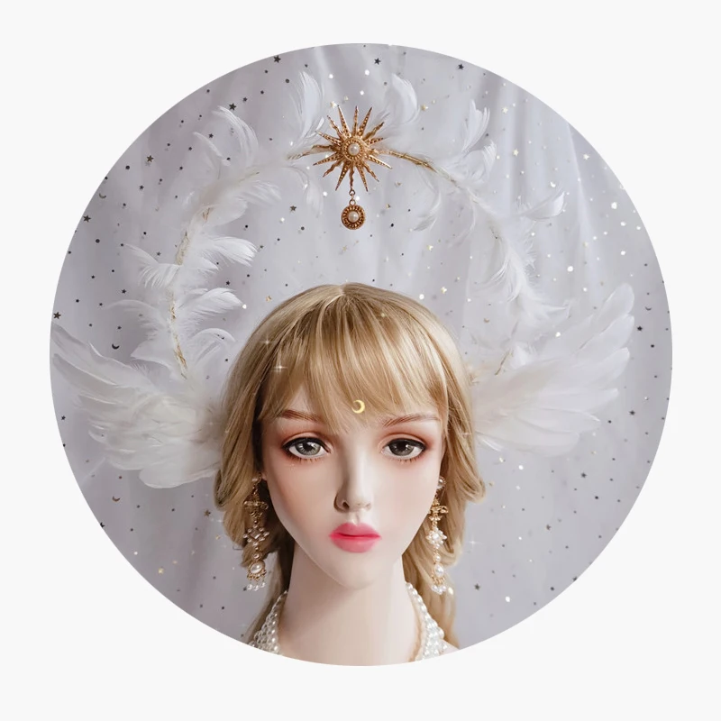 DIY Kit Angel  Feather Wings Gothic Lolita Halo Crown Cross Headband Virgin Bead Chain Tiara Headwear for Christmas Party