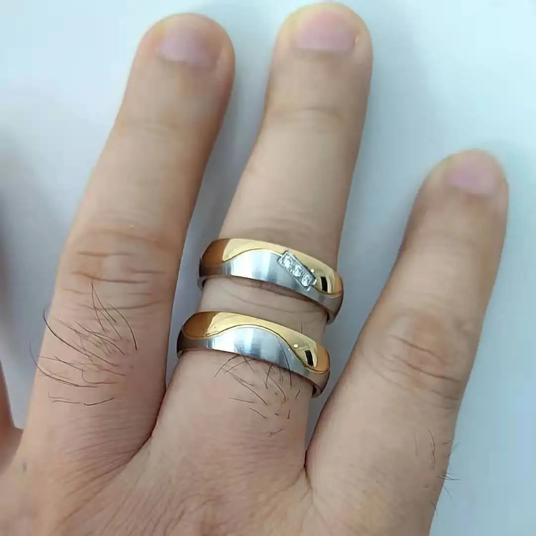 1 زوج الحب التحالف فريد له ولها العصابات الزفاف والمجوهرات خاتم 18k مطلية بالذهب مطابقة اقتراح وعد خواتم للأزواج #2