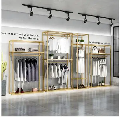 Clothing store display rack double hanging hanger men's and women's clothing store shelf display rack side hanging hanger floor