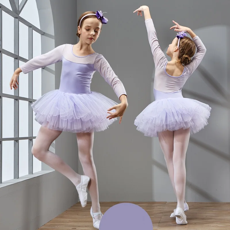 فستان رقص طويل الأكمام للفتيات ، ملابس الأداء ، رقص الباليه ، فستان الباليه طفل ، فستان توتو للأطفال ، التنانير الرقص للأطفال