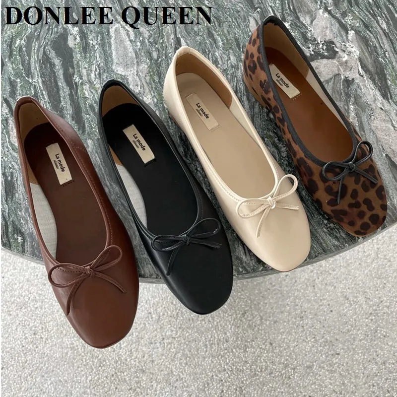 2024 Fashion Leopard Flats Shoes Women Flat Ballerina Casual Slip On Soft Moccasin Round Toe Shallow Female Boat Shoe Dress Muje