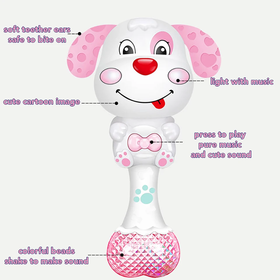 Musical Flashing Baby Teether Rattle Toys Rabbit Hand Bell Mobile Infant Pacifier Weep Tear Newborn Early Educational Toys Gifts