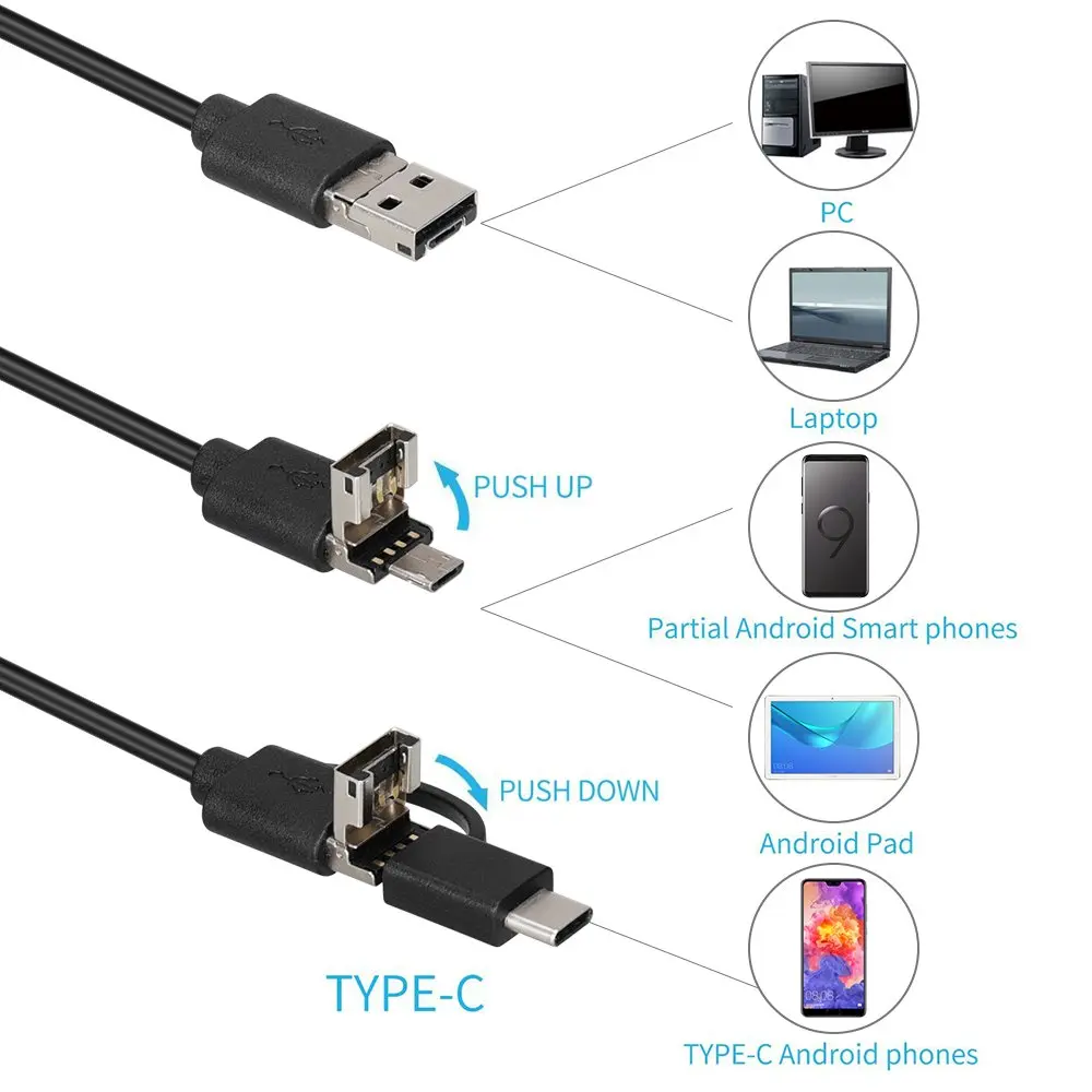 1080P yeni USB yılan muayene kamera 2.0 MP IP68 su geçirmez USB tip-c endoskop 8 LED samsung Huawei Xiaomi PC