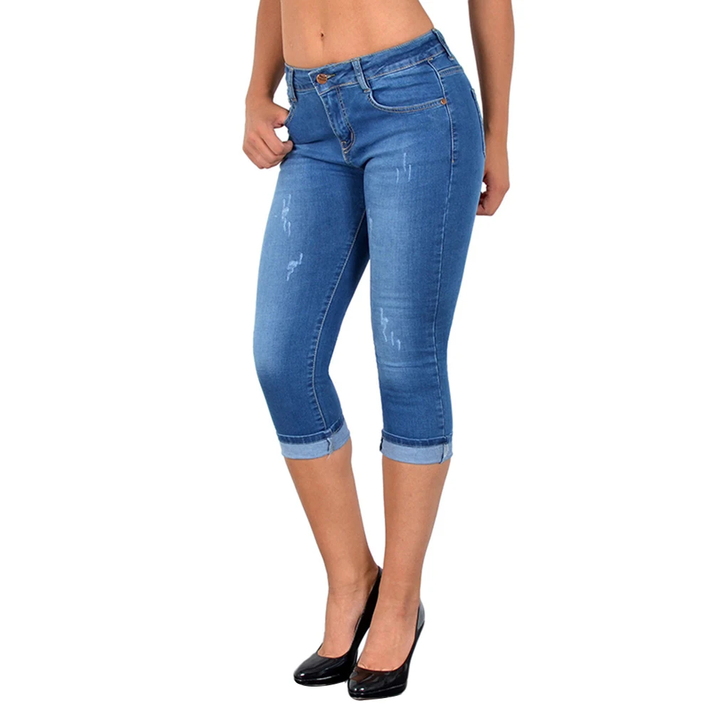 Jeans skinny de cintura alta feminina, calça jeans até o joelho, lápis, moda verão