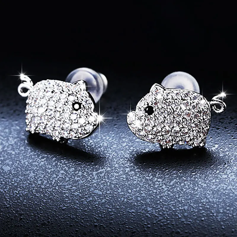 HUAMI 2021 Simple Cute Pig Stud Earring Gold Silver Color Needle Sweet Earrings for Women Jewelry Gift for Girlfriend