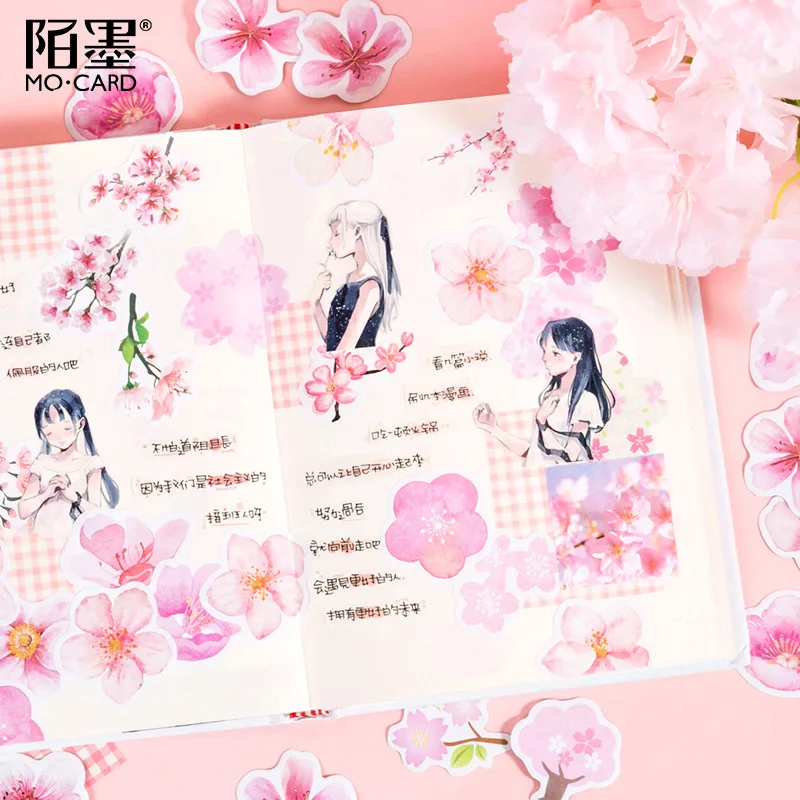 45pcs Pink Sakura Cherry Blossoms Cute Mini Sticker Decoration Diy Scrapbooking Sticker Stationery Kawaii Diary Label Sticker