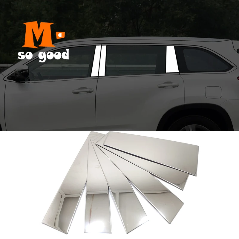 for Toyota Highlander Kluger accessories 2014-2018 Stainless Chrome Car Window trims Side window Pillar Cover Trim 6pcs