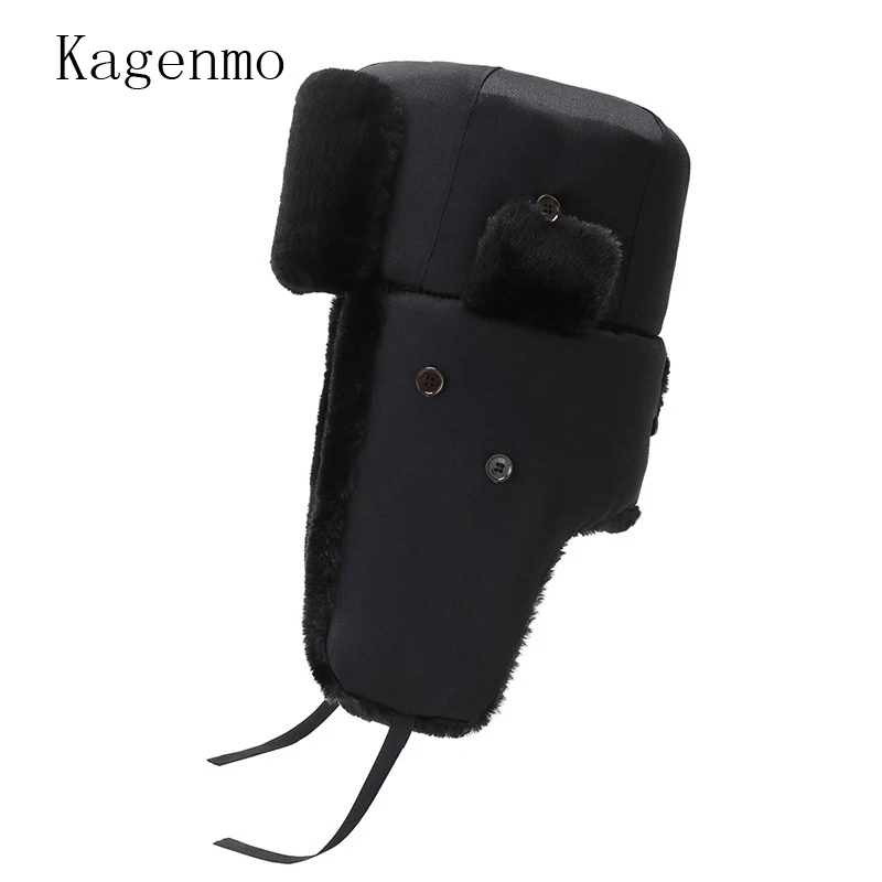 Kagenmo Winter Male Bomber Hats Thick Fur Ear Neck Protection Outdoor Ride Driver Motobike Lock Warm Hat