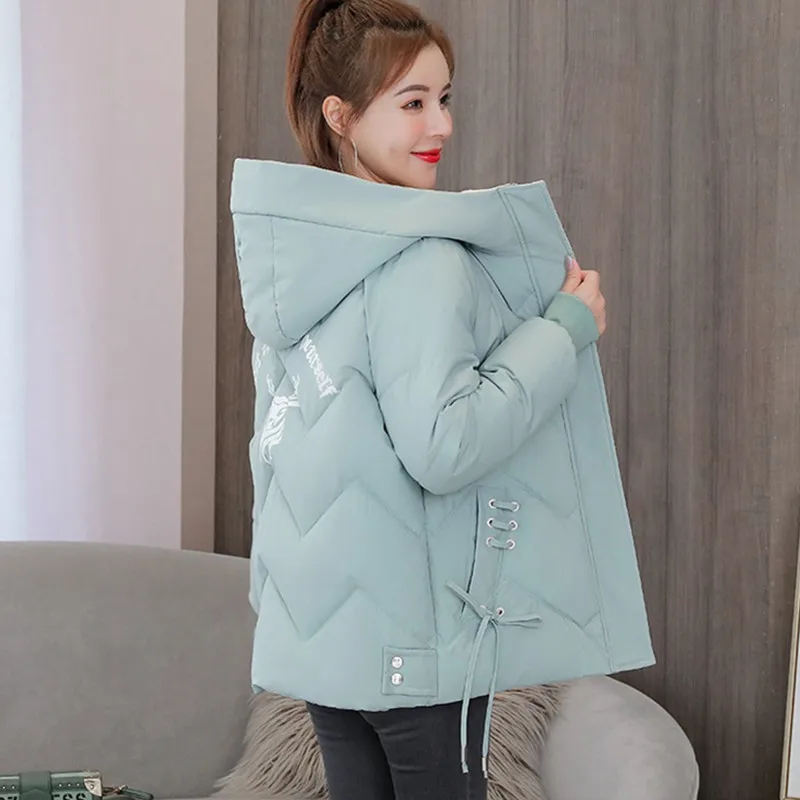 UHYTGF-abrigo coreano de talla grande para mujer, Chaqueta de algodón cálida informal a prueba de viento, abrigo corto con capucha coreano, prendas