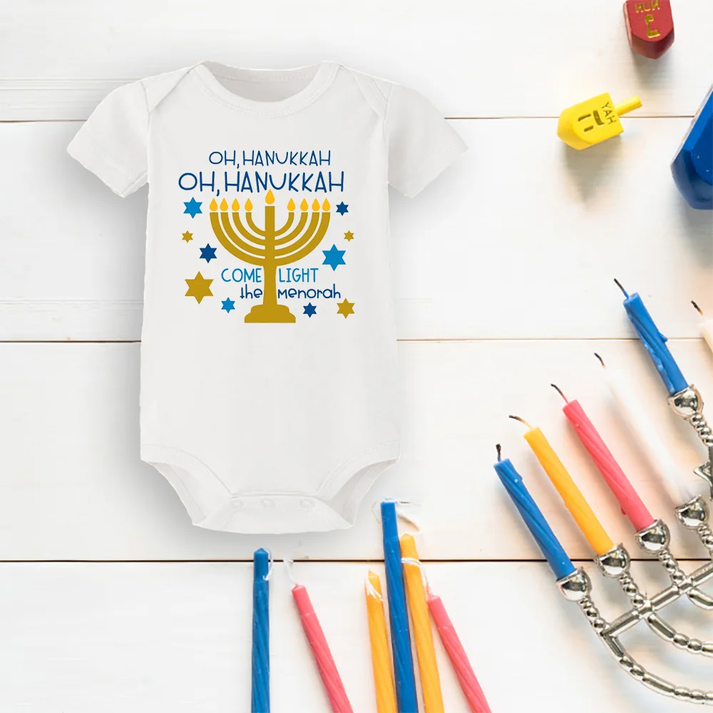 It\'s My 1st Hanukkah Newborn Baby Bodysuits Toddler Infant Short Sleeve Clothing Boys Grils Born Crawling Jumpsuit Chanukah Gift