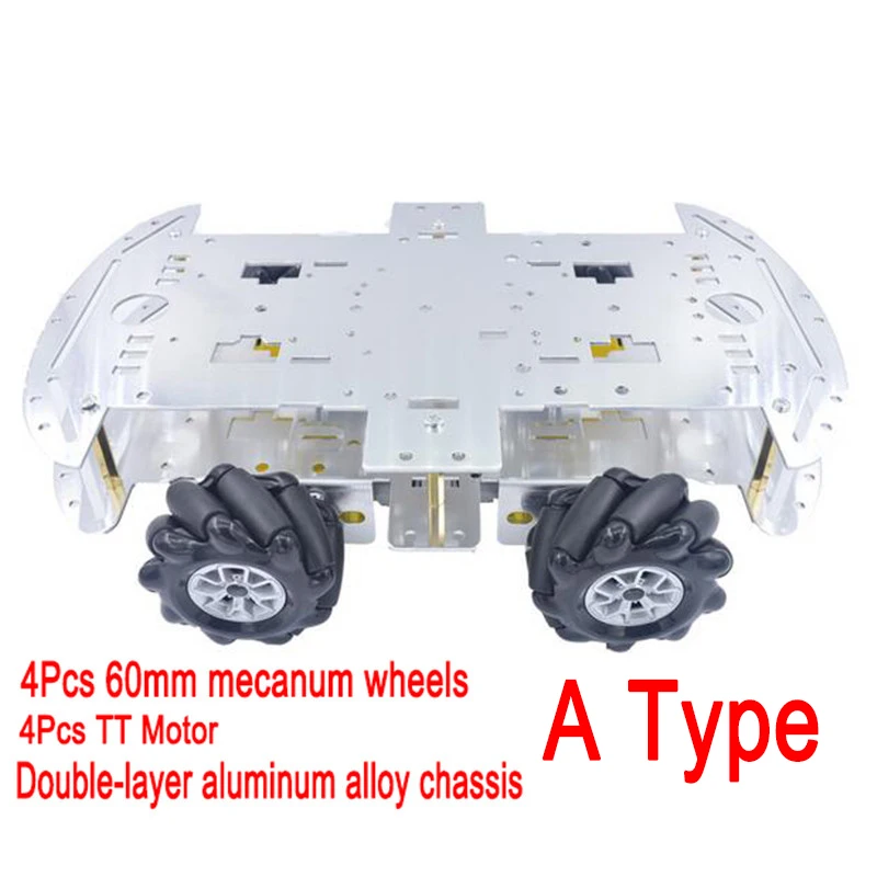 4Pcs Mecanum Wheel Aluminum Alloy Car Chassis with 4Pcs TT Motor for Smart Car Motor Robot Four Wheel Drive DIY TT Motor Arduino