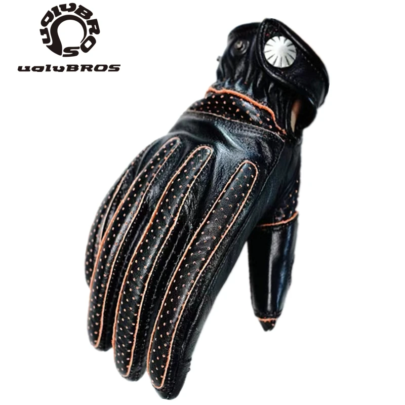 

Uglybros Retro Motorcycle Gloves Anti-slip wear-resistant Cowhide Motorbike Gloves Protective Gear Motocross Gloves