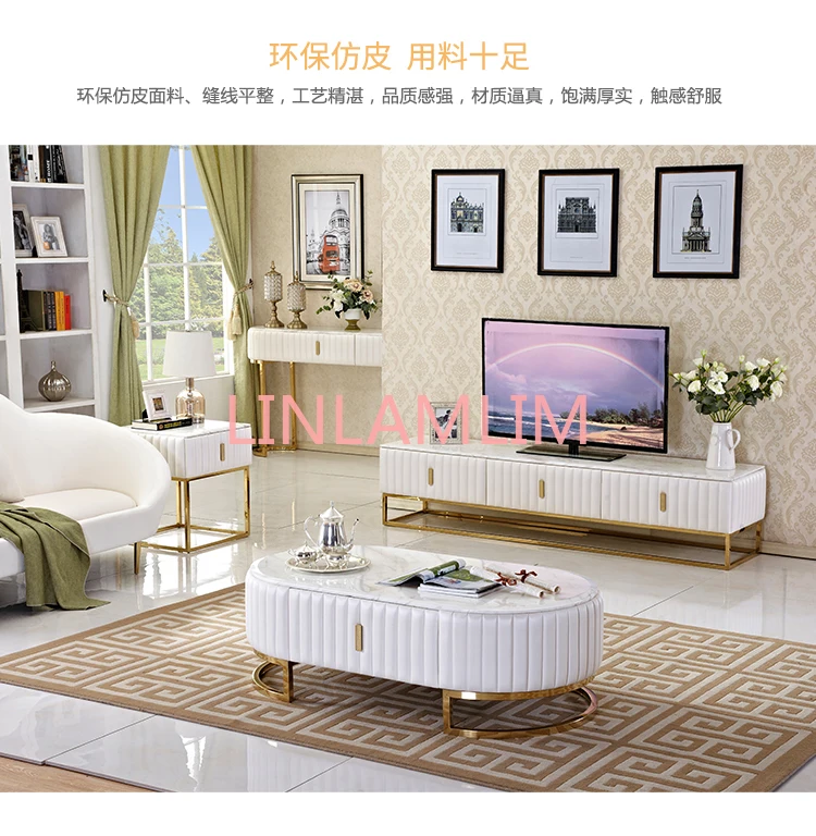 TV Stand Living Room monitor stand mueble stalinite stainless steel marble designer tv table + Coffee centro Table +corner table