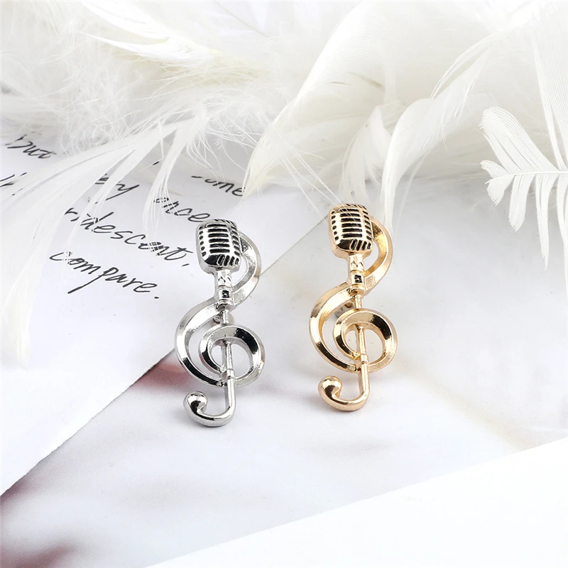 Gold Silver Color Microphone Brooches Music Note Enamel Pin For Women Men Singer Party Concert Metal Badge Fashion Jewelry Gifts