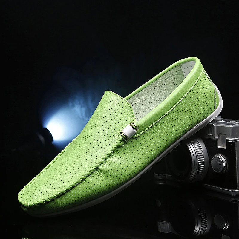 Men\'s Casual Shoes Luxury Brand 2022 Summer Leather Italian Loafers Men Moccasins Hollow Out Slip on Flats Boat Driving Shoes