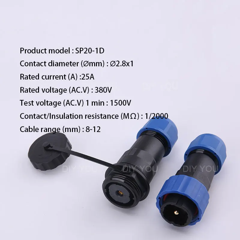 SP20 IP68 Butt TYPE Waterproof Connector 1/2/3/4/5/6/7/9/10/12/14 Pin Aviation Plug Socket Industrial Cable Electric Connectors