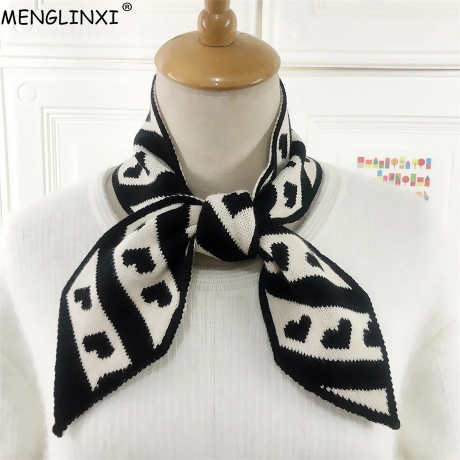 

Heart Print Winter Scarf Brand Knitted Scarf Sharp Angle Women Scarf Long Skinny Small Scarf Female Neckerchief Scarves Wraps