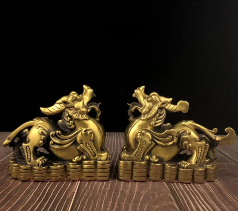 China seiko brass mythical wild animal crafts statue A pair