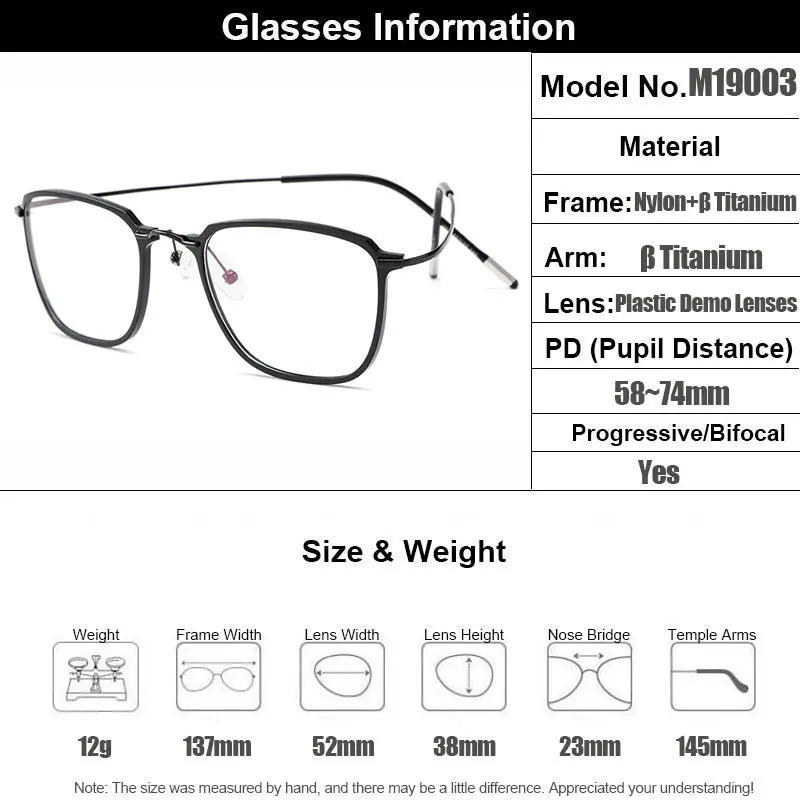 Gmei Optical Ultralight Beta Titanium Flexible Glasses Frame Men Square Prescription Eyeglasses Myopia Optical Frames M19003