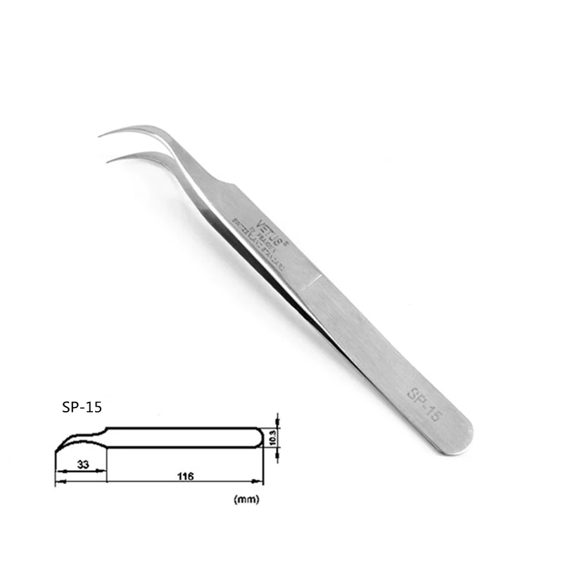 1pc VETUS SP Series Eyelash Tweezers Stainless Steel High Precision Accuracy Antistatic Tweezer With Security Labe Watch Tweezer