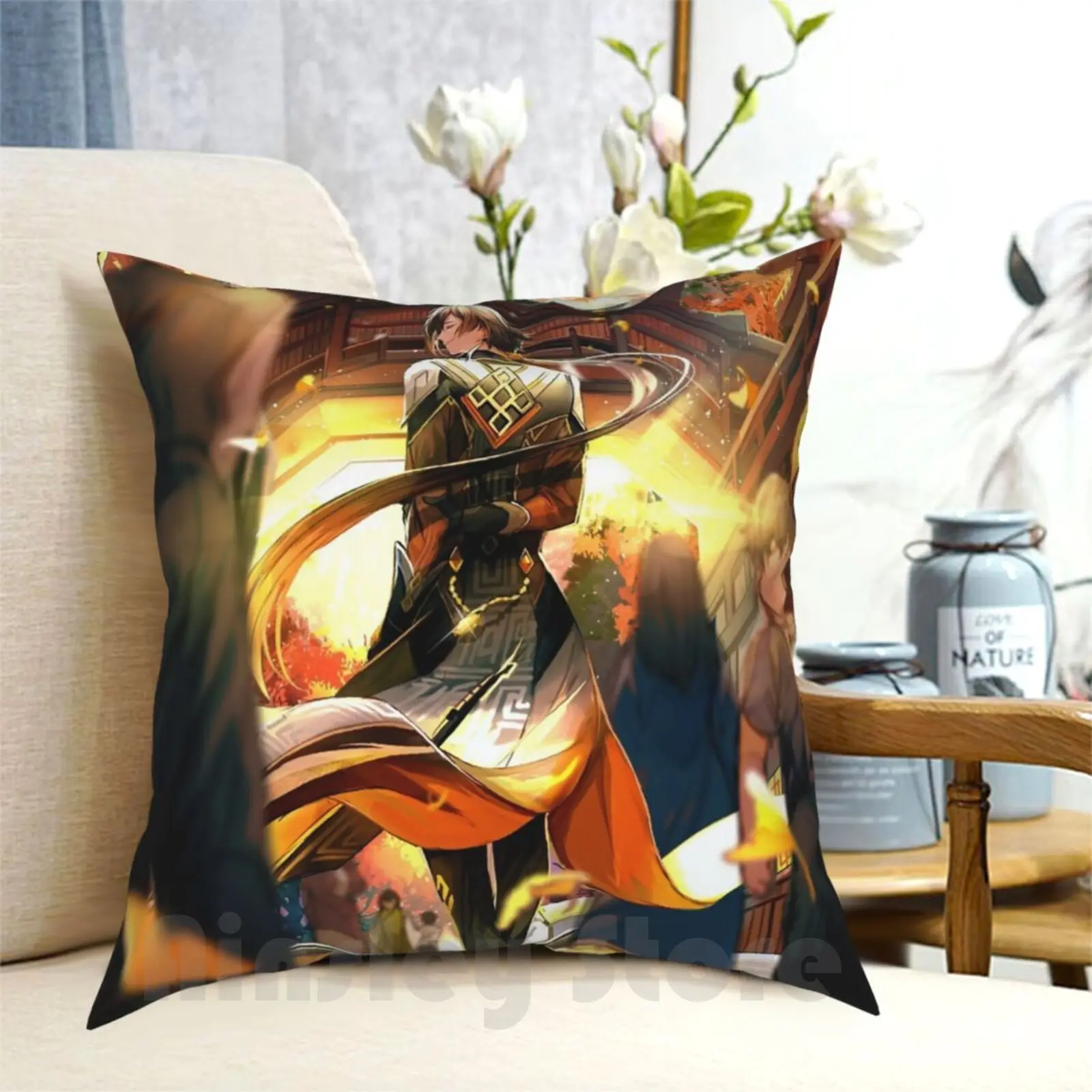 Genshin Impact-Zhongli Pillow Case Printed Home Soft Throw Pillow Genshin Impact Genshin Lisa Game Amber Klee