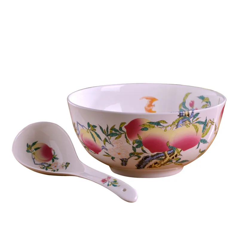 

Jingdezhen ceramics jiutao longevity bowl chinese family bone china soup bowl large noodles bowl antique longevity bowl