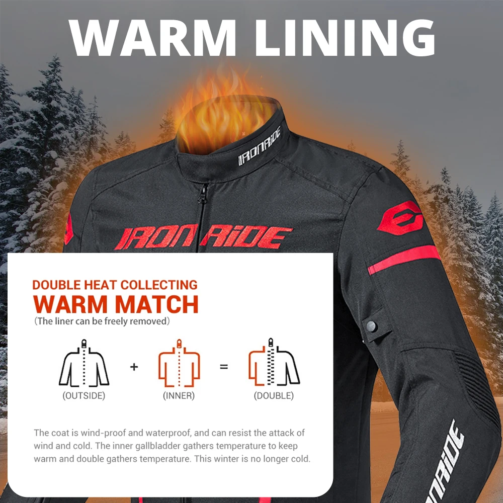 IRONRIDE Winter Waterproof Motorcycle Jacket Men Riding Racing Moto Jacket Body Armor Protection Motocross Jacket With Linner